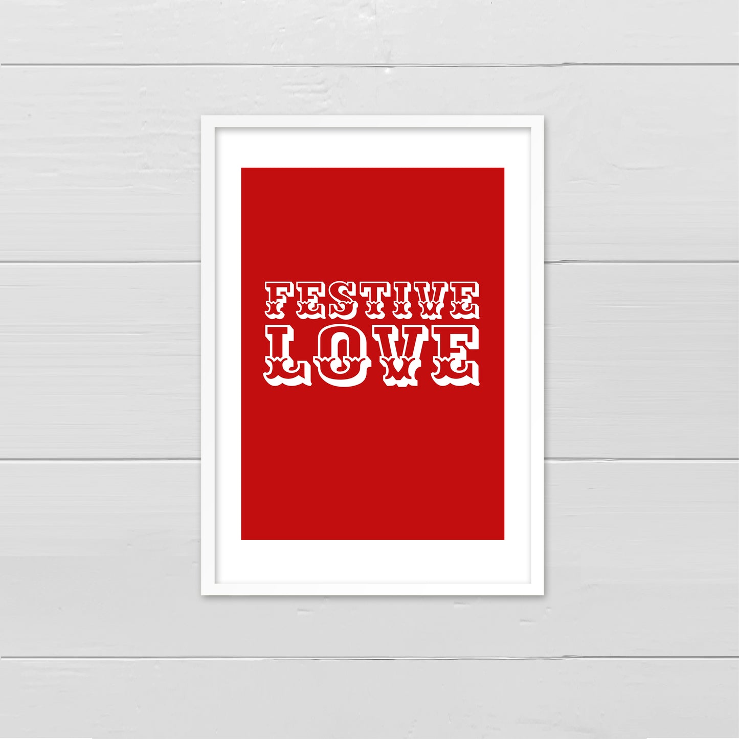 Festive Love - white on red print