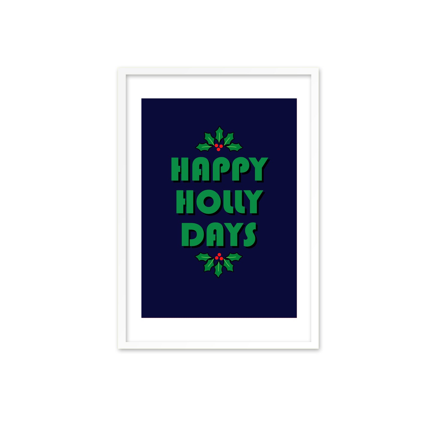 Happy Holly Days - green on navy blue print