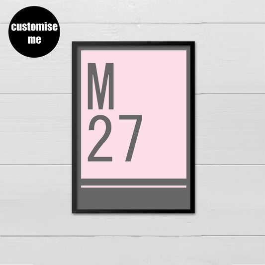 Personalised Postcode - grey on pale pink print