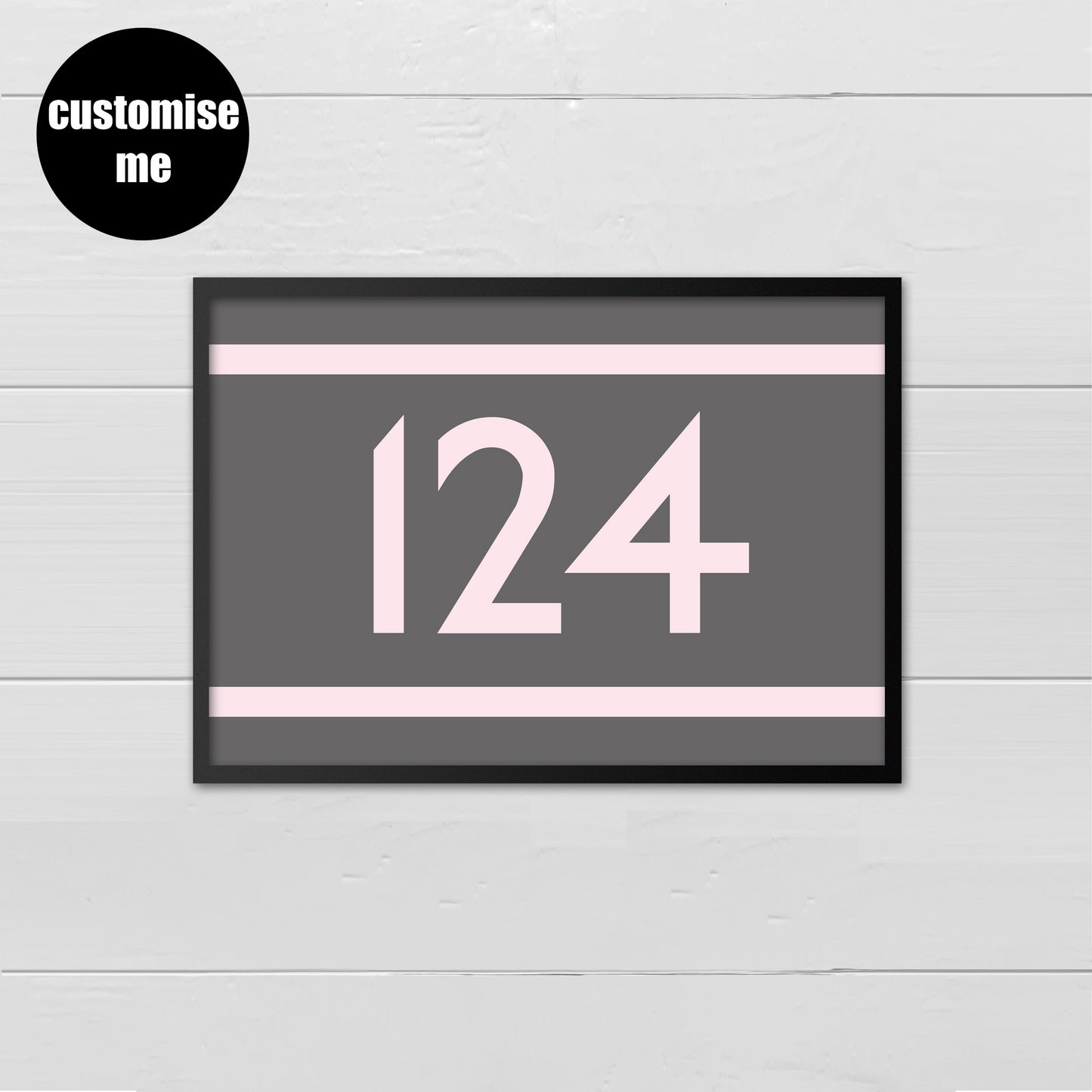 Personalised year/number - pale pink on grey