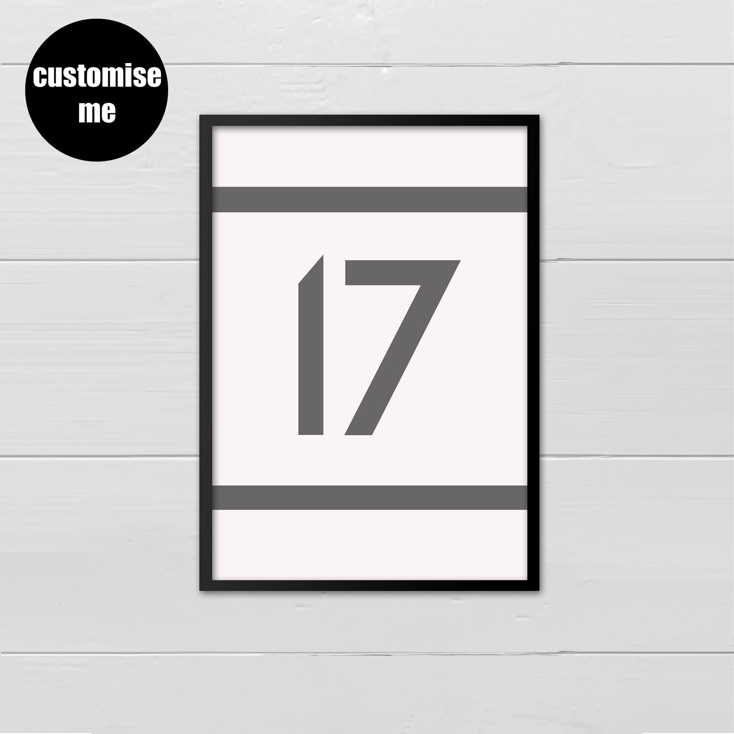 Personalised year/number - mid grey on pale grey